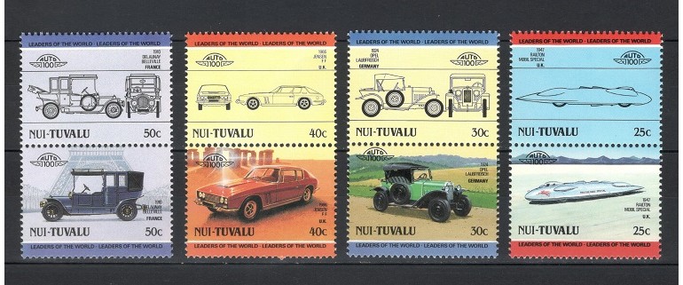 TUVALU, NUI 1985 - AUTOMOBILE DE EPOCA - SERIE DE 8 TIMBRE - NESTAMPILATA - MNH / auto296